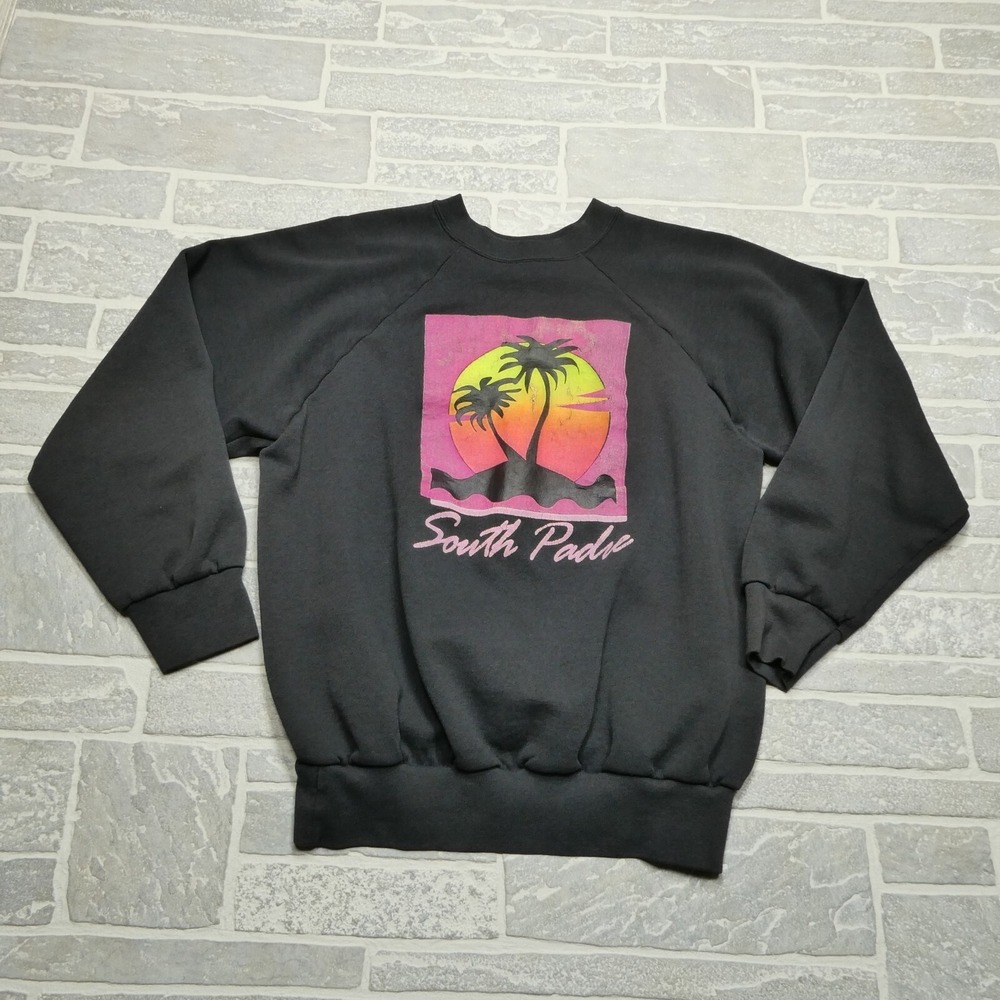VINTAGE South Padre Sweater Adult L/XL 90's Crewneck Raglan Sunset by Signal USA
